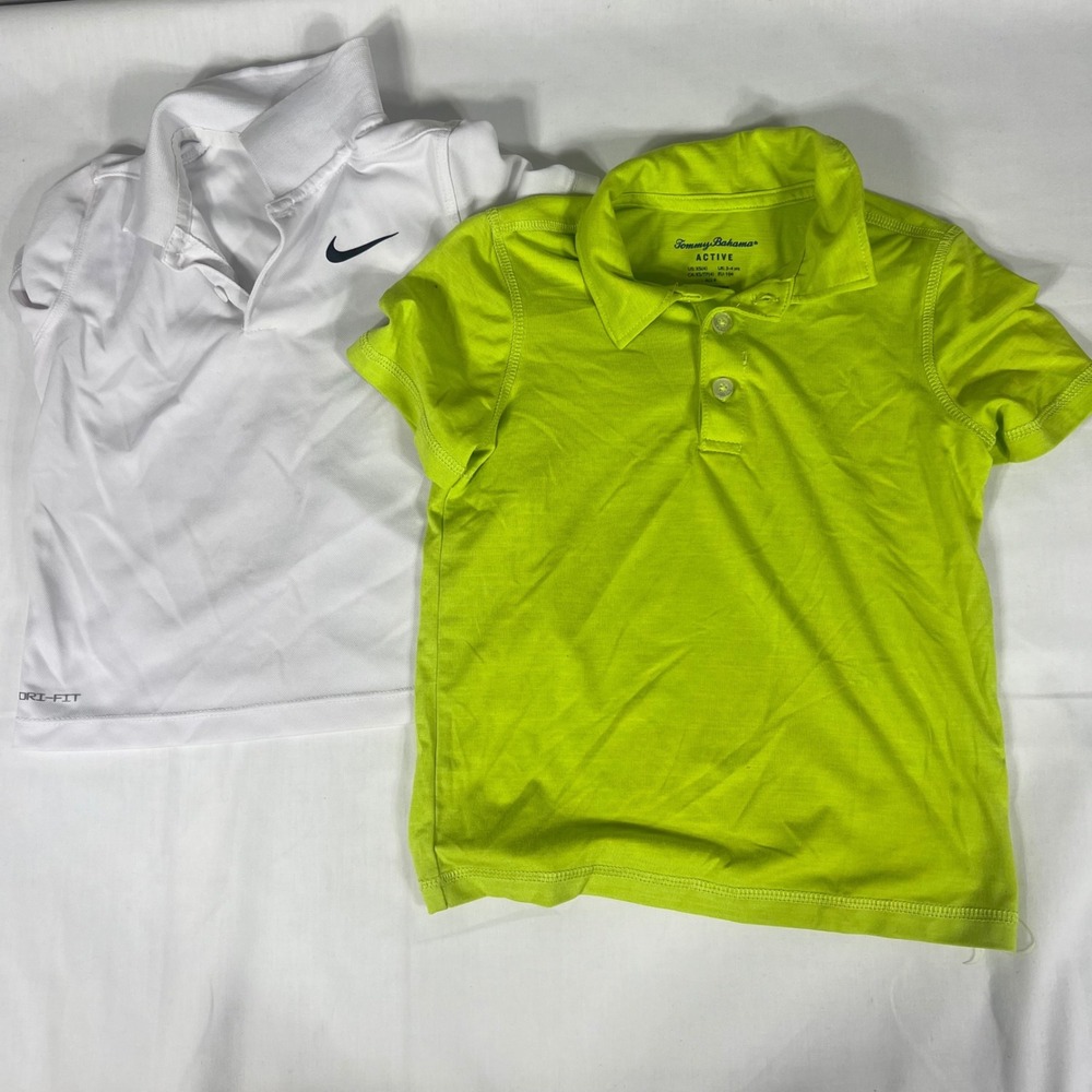 Nike Tommy Bahama Polo Shirts Active Dri-FIT White Lime Boys 3T 4T